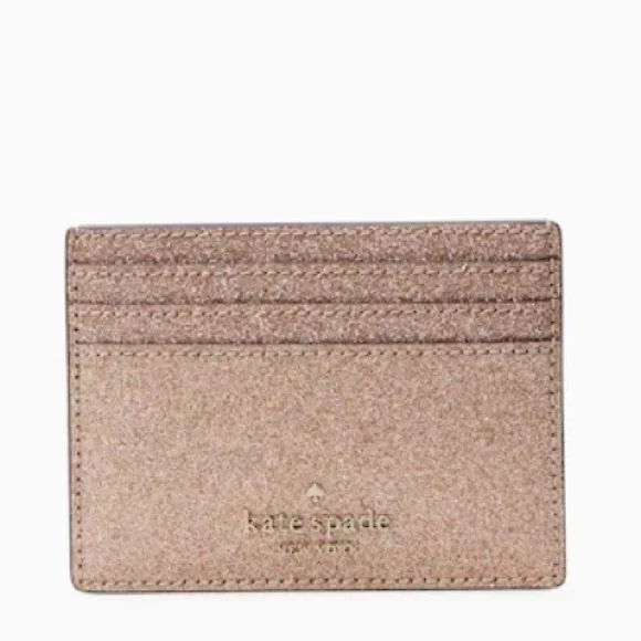 NWT Kate Spade Rose Gold Sparkle Glitter Tinsel Boxed Small Card Holder Wallet - Picture 3 of 16